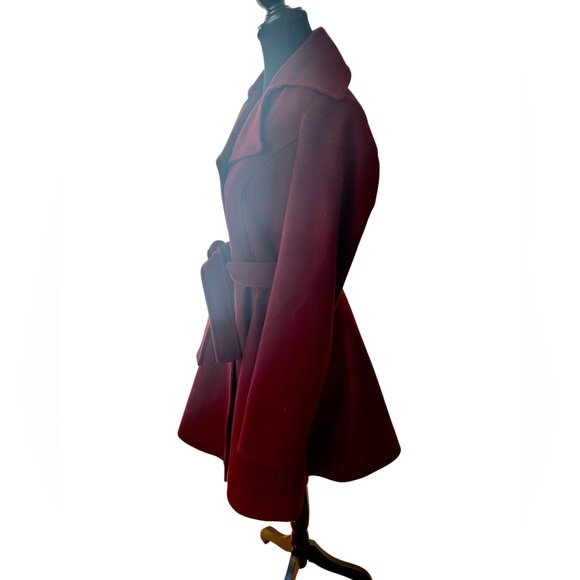 APT 9 Women’s Wool Burgundy Button Up Flared Trench Coat - Small - Picture 5 of 9